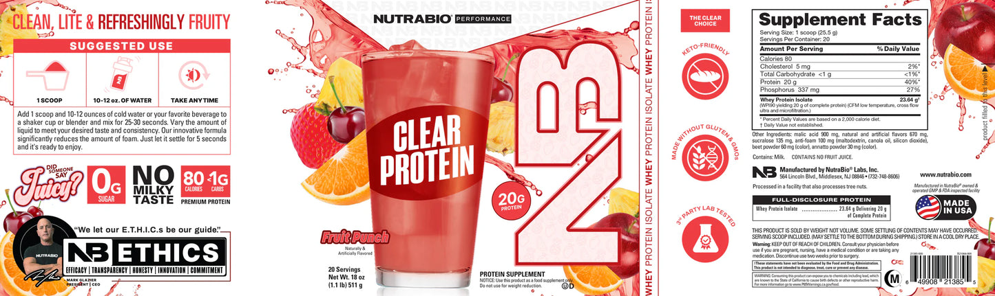 Clear Whey Protein Isolate Powder - NutraBio - ATX Supplements & Nutrition